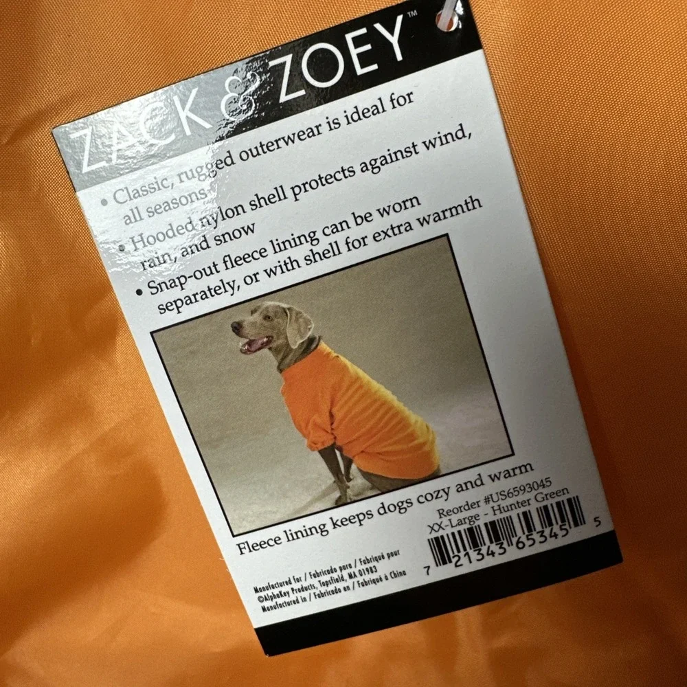 Zack & Zoey 3 In 1 All Terrain Dog Jacket XXL Hunter Green Orange Hooded NEW